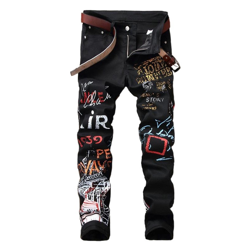 Cross-border European and American jeans men's foreign trade stretch casual pants printed straight pants street fashion a batch of 5601