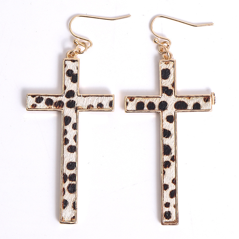 Leopard Print Cross Earrings 1