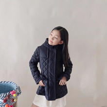 2025秋冬 童装新款 深藏青 菱格绗缝 连帽 中长款 羽绒服