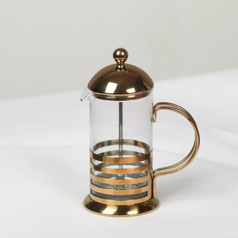 Retro Stainless Steel Gold-Plated Glass French Press Pot, French-Style Filter Coffee Pot, Heat-Resistant, Exclusively for Cross-Border Sales