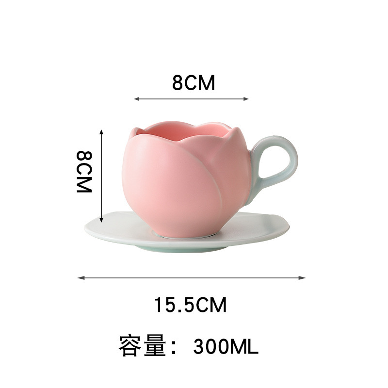 Creative Tulip Flower Shape Ceramic Coffee Cup And Saucer Personalized Restaurant Cup And Saucer Set_voghion.com