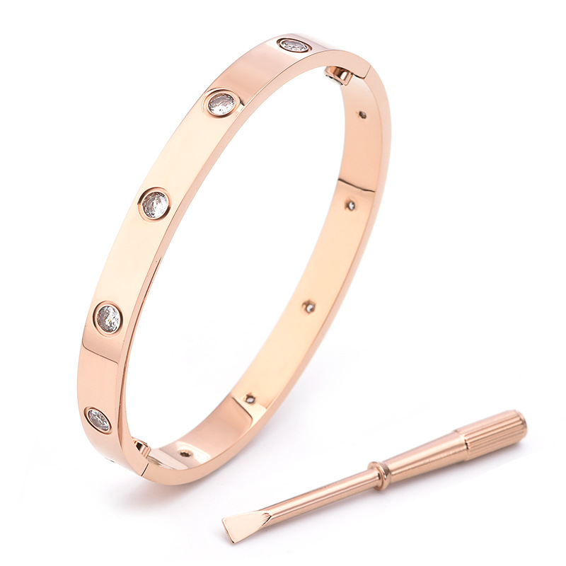 Fábrica directa de tarjetas de quinta generación de pulsera de acero de titanio anillo eterno destornillador de pareja pulsera de moda pulsera de oro rosa