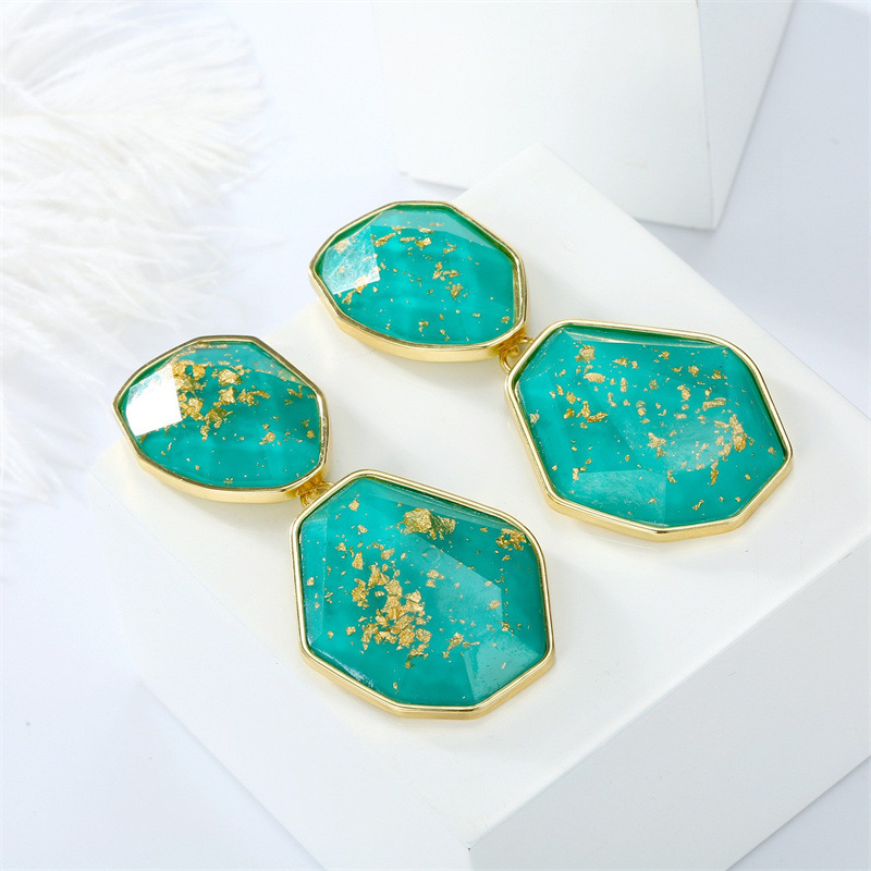 European and American crossborder Bohemia gold leaf resin color imitation natural stone earringspicture8