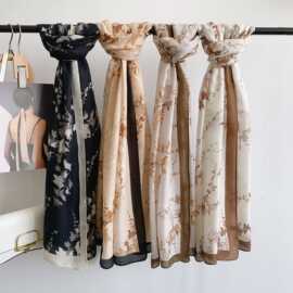 JM新款韩版双面印花棉麻围巾女时尚百搭长款披肩夏季外出防晒纱巾