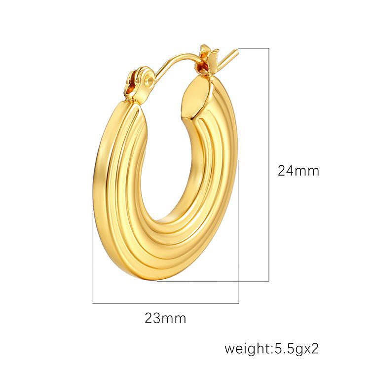 Pendientes en espiral de disco grande de acero inoxidable retro simple estilo ins europeo y americano para mujer Pendientes de punto de onda de acero de titanio dorado de 18 quilates para mujer