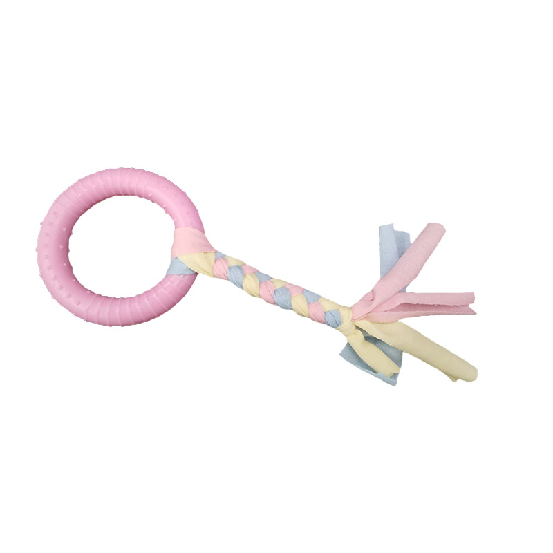 Fábrica al por mayor TPR juguetes para gatos y perros anillo resistente a los mordiscos tira de tela de cuerda de algodón perros medianos y pequeños lanzando juguetes para mascotas de entrenamiento