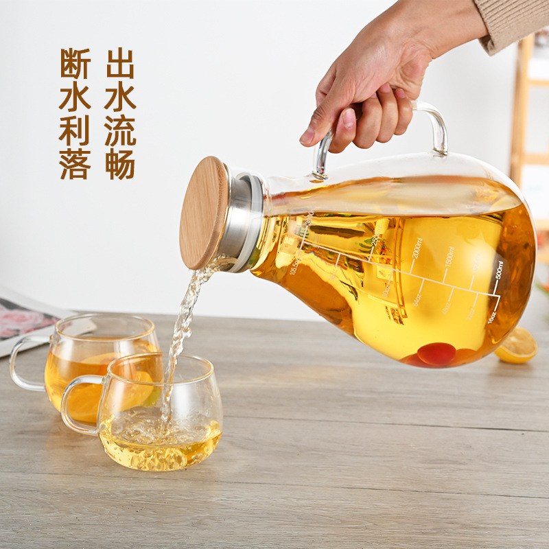 Botella de agua fría de vidrio resistente al calor del fabricante cubierta de acero inoxidable olla de jugo de gran capacidad botella de agua fría de vidrio transparente