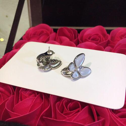Vera Wang White Mother-of-Pearl Butterfly Earrings Plated with 18K Gold, White Gold Rose Gold Mother-of-Pearl Butterfly Earrings, Luxury Women's Earrings