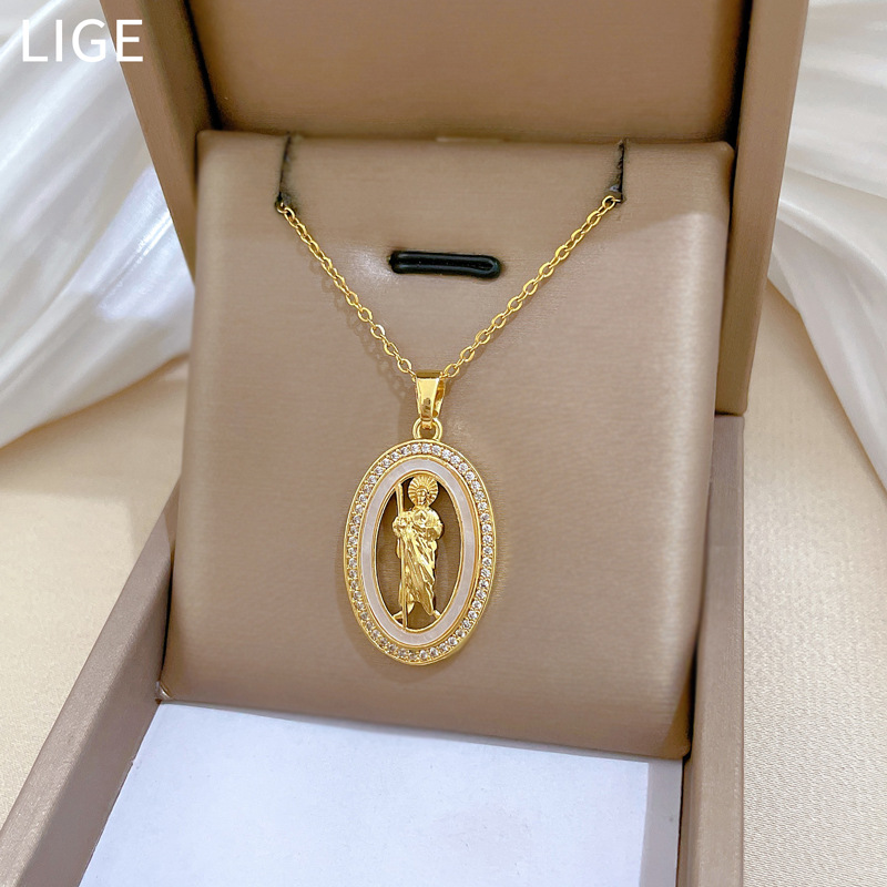 Diamond Egg Shell Pendant Necklace In Titanium Steel For Women_voghion.com
