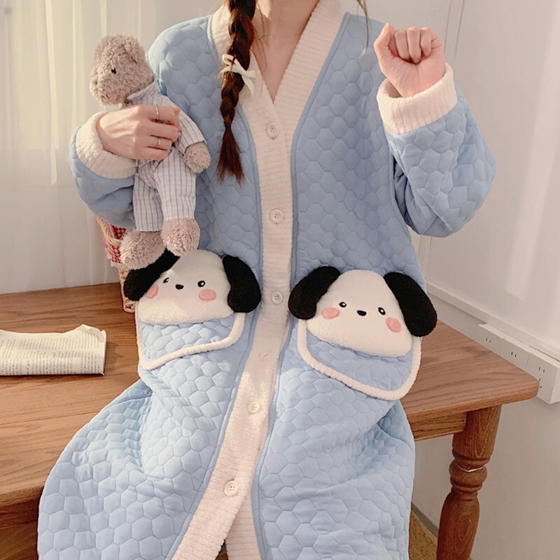Pregnant women's nightdress spring, autumn and winter pregnant women's air cotton with chest pad nursing dress confinement clothes waiting room nightdress