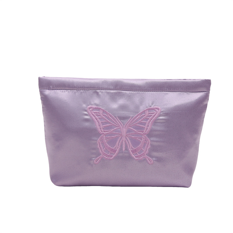 Bolsa de maquillaje mariposa de bordado, bolsa de almacenamiento Jacquard de gran capacidad para productos de cuidado de la piel, bolsa de lavado portátil para viajar, bolsa interior de viaje
