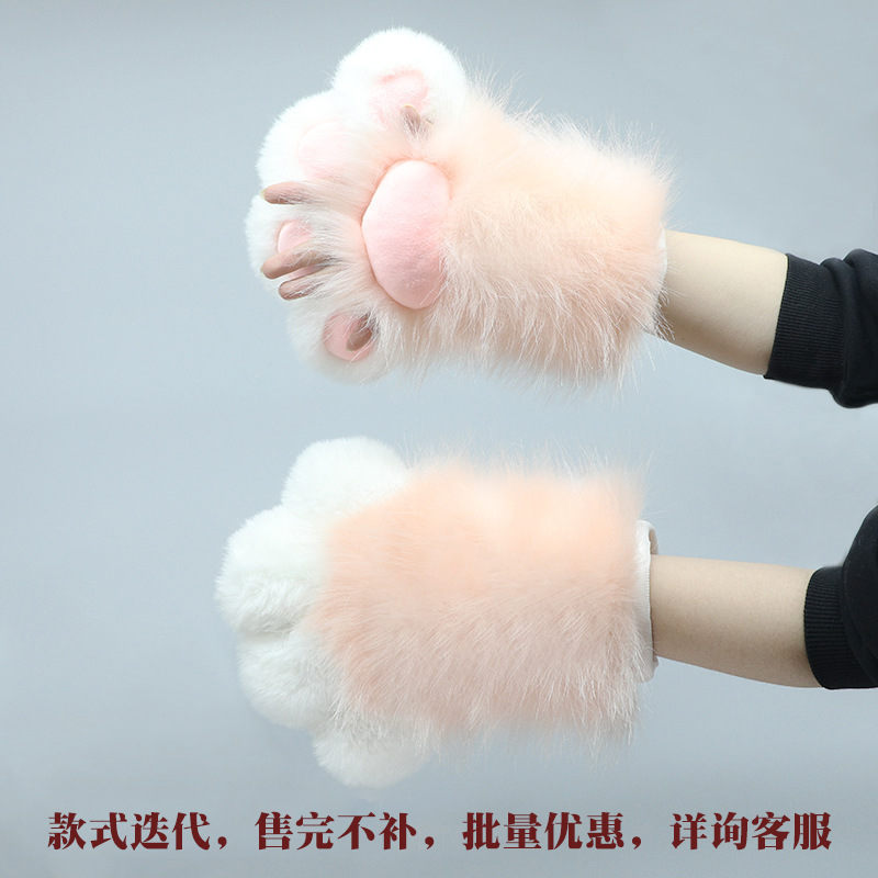 Guantes Sin Dedos de Garra de Gato de Felpa Térmicos para Cosplay y Eventos