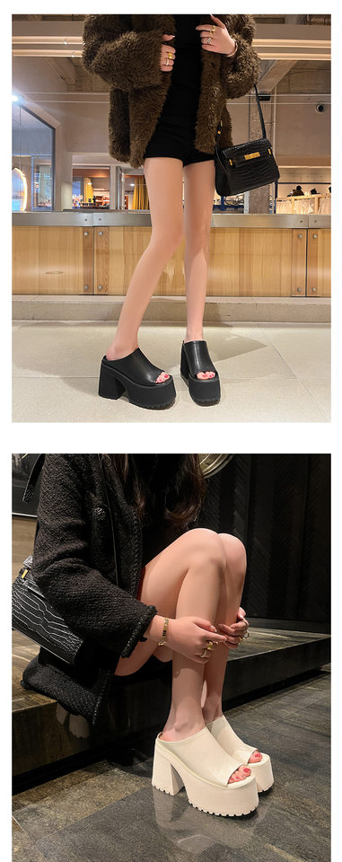 Dép sandal cao gót nữ hở mũi đế dày quai ngang gót vuông 9 cm — Màu đen, Màu trắng chi tiết 9