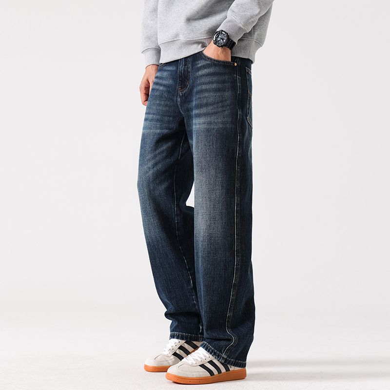 In-Stock Autumn and Winter New Loose American High Street Men's Jeans Trendy Brand Retro Washed Wide-Leg Jeans Trendy Men