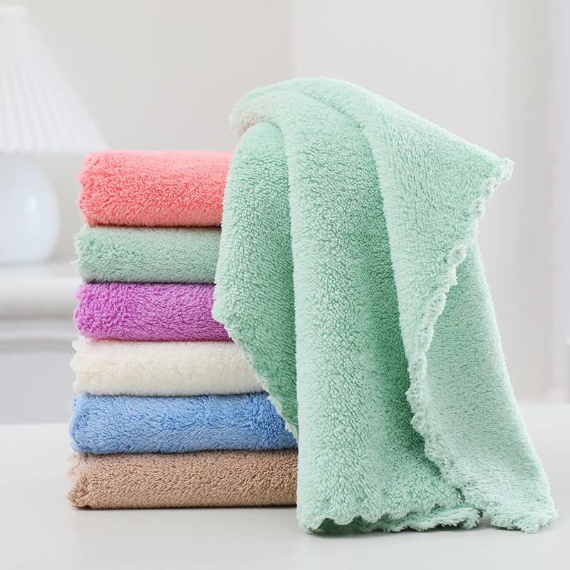 Coral fleece small square towel handkerchief soft absorbent plain color saliva towel baby children wipe towel factory wholesale