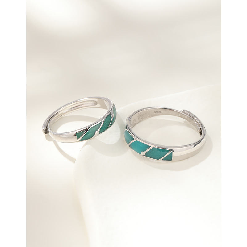 Anillo de pareja de plata esterlina 925 un par de diseño de nicho de anillo de goteo de aceite para hombres y mujeres 520 regalos de San Valentín