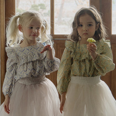 2024 Spring Strawberry Shan Women's Children Retro Cotton Elegant Fringe 3-Color Shirt