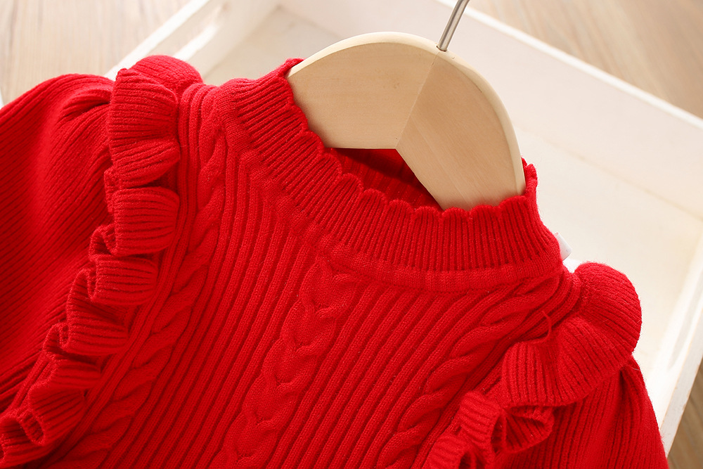 Girls Knitted Dress Autumn Winter Solid Colour Long Sleeve Style_voghion.com