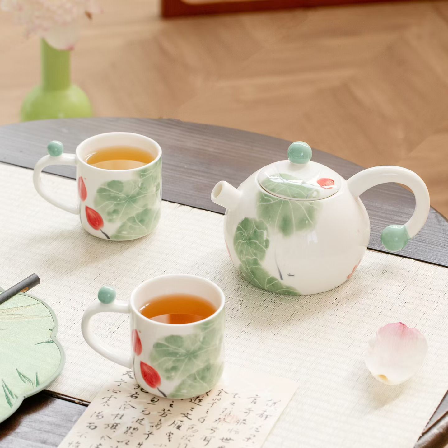 Creativo estilo chino Lotus cerámica hervidor de agua fría set taza de café de la tarde plato de oficina set de regalo taza