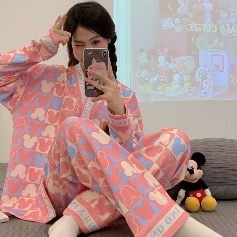 High-end Cute Pajamas Women's Spring and Autumn Long Sleeve Pants Cardigan Imitation Cotton Small Internet Red Style Home Clothes Suit High-end Cute Pajamas Women's Spring and Autumn Long Sleeve Pants Cardigan Imitation Cotton Small Internet Red Style Home Clothes Suit