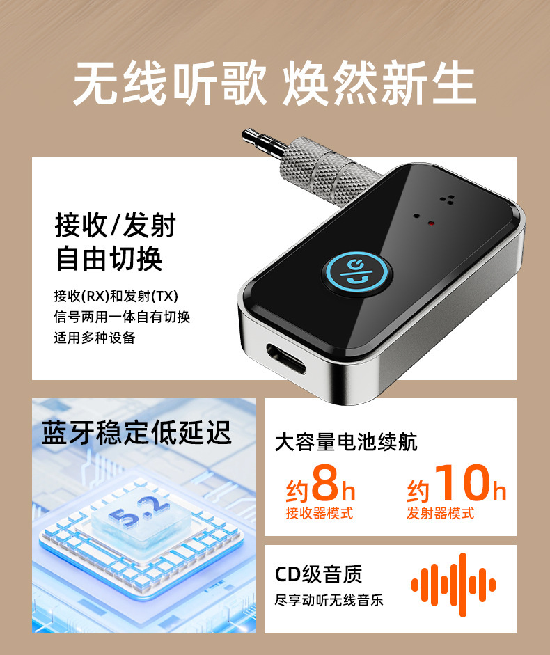 Bluetooth Transceiver Bluetooth 5.3 3.5mm Audio Adapter Car Audio Wireless Bluetooth Converter Wholesale