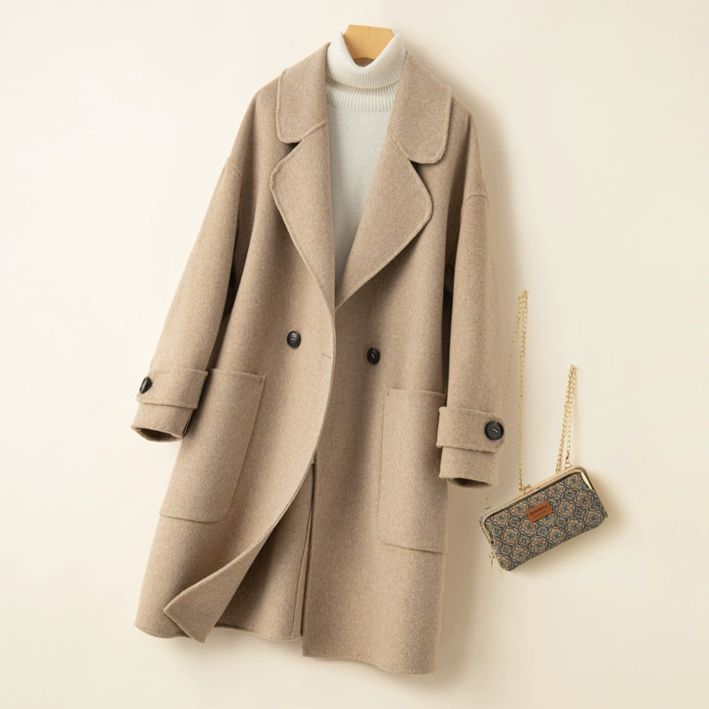Autumn Double-Sided Wool Overcoat - Long Coat, Mid-Length, Korean Style, 1.2 kg, 58x43x3 cm