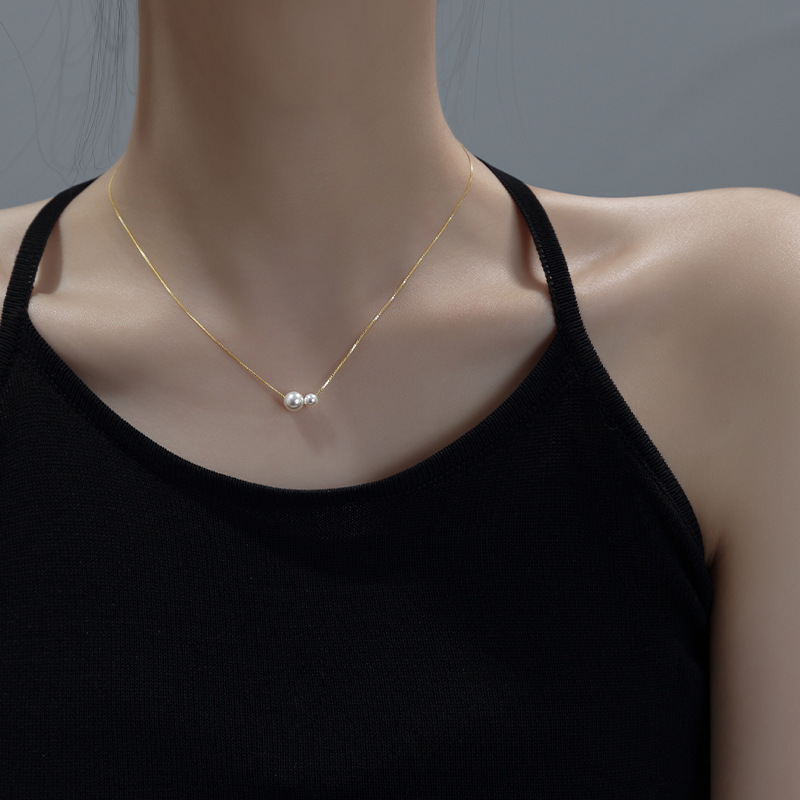 フレンチs925スターリングシルバーパールネックレス、女性用、軽くて豪華なニッチデザイン、ハイエンド、新しいスタイル、シンプルでコールドなスタイルの鎖骨チェーン|undefined