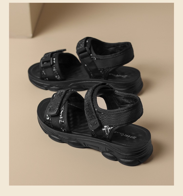 Sandal nữ đế dày quai dán đính đá phong cách thể thao — ES58 Màu be chi tiết 22