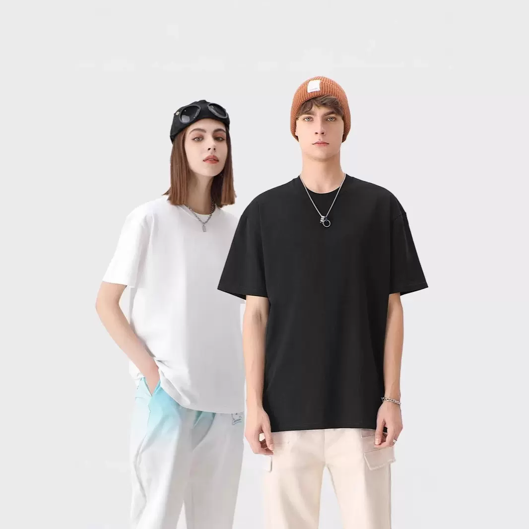 重磅220g纯棉t恤现货批发男短袖圆领落肩文化衫加厚短袖男t恤