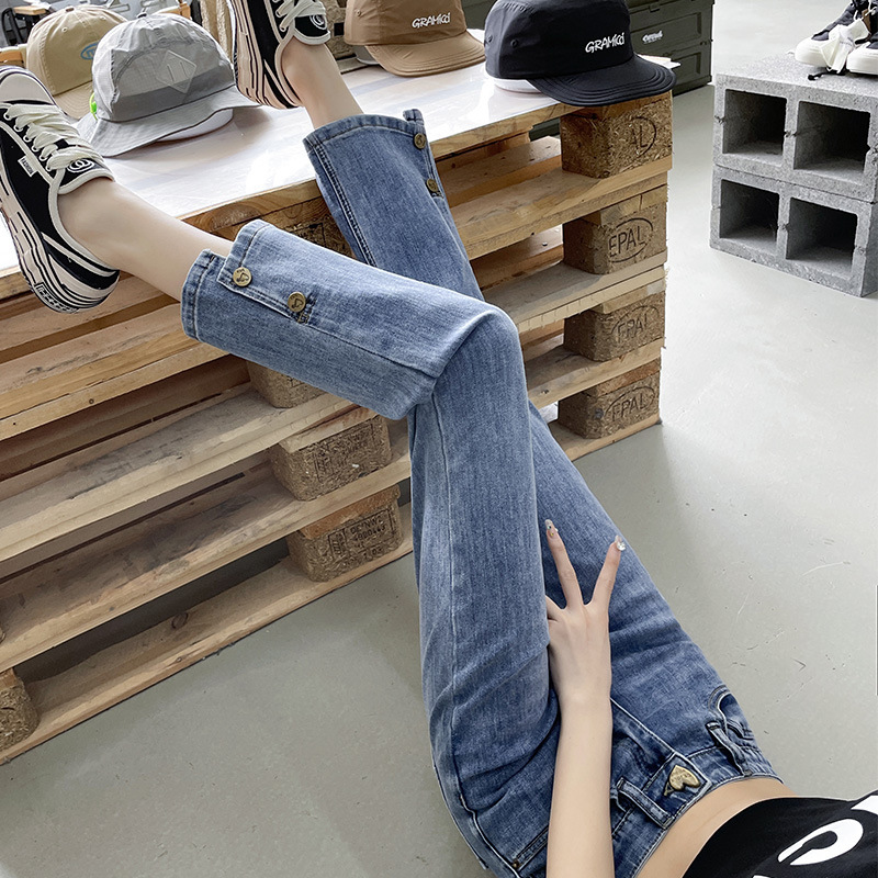 Straight jeans for women with slit spring and autumn 2023 new high-waisted 70-8-point small 9-point cigarette pants summer