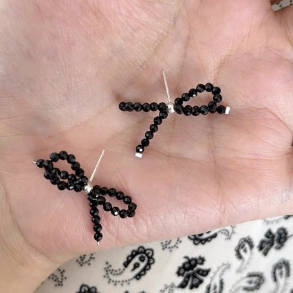 All-Over 925 Silver Natural Black Spinel Bow Earrings Ins Accessible Luxury High-End Niche Design Elegant Trendy Earrings