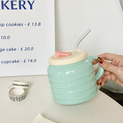 芋泥波波杯子簡約高顏值陶瓷馬克杯吸管杯可愛女生水杯咖啡杯批發