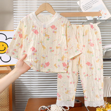 新款儿童睡衣女童春夏九分袖薄家居服女宝宝小碎花韩版空调服套装