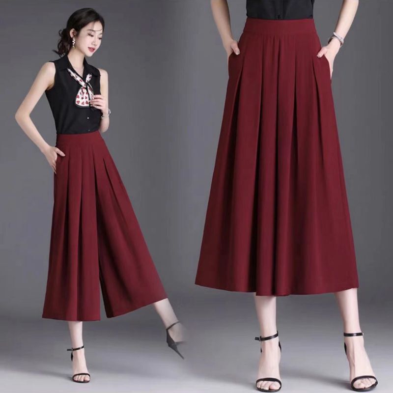 Mid-Length High-Waisted A-Line Flared Skirt Pants Plus Size with Pockets New Elastic Waist Casual Skirt Pants Lulu Pants