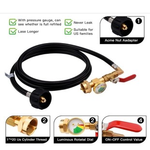 3ft Propane Refill Adapter Hose, 1 Pound Tank Propane Refill Adapter with Gauge Inflation Tube3Ft