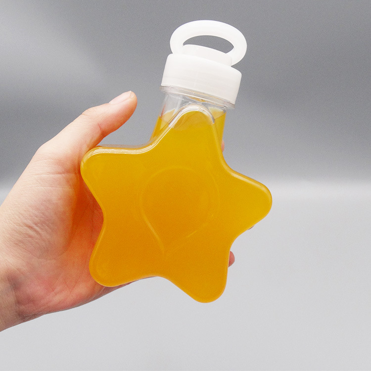 250mlpet pentagrama estrella botella de plástico leche botella de té bebida botella de jugo tapa de aluminio creativo leche taza de té jugo fresco exprimido