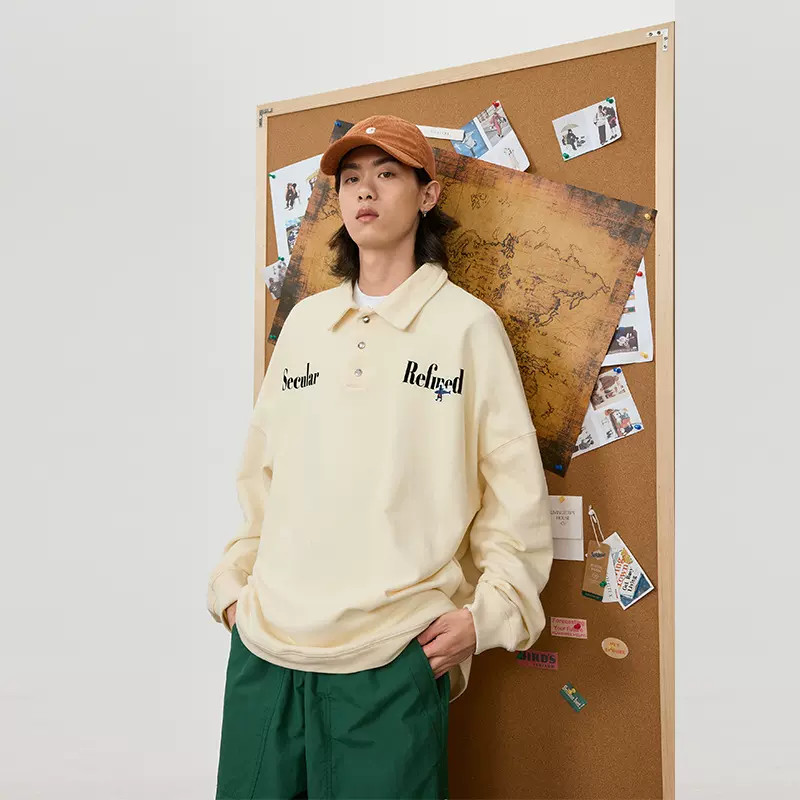 黑舰队潮牌宽松重磅340g长袖美式复古翻领POLO衫无性别上衣