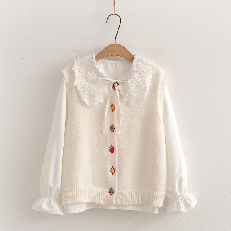 Junior High School Style Peter Pan Collar Knitted Vest Two-Piece Set for Women, Autumn 2026 New Sweet and Girlish Suit