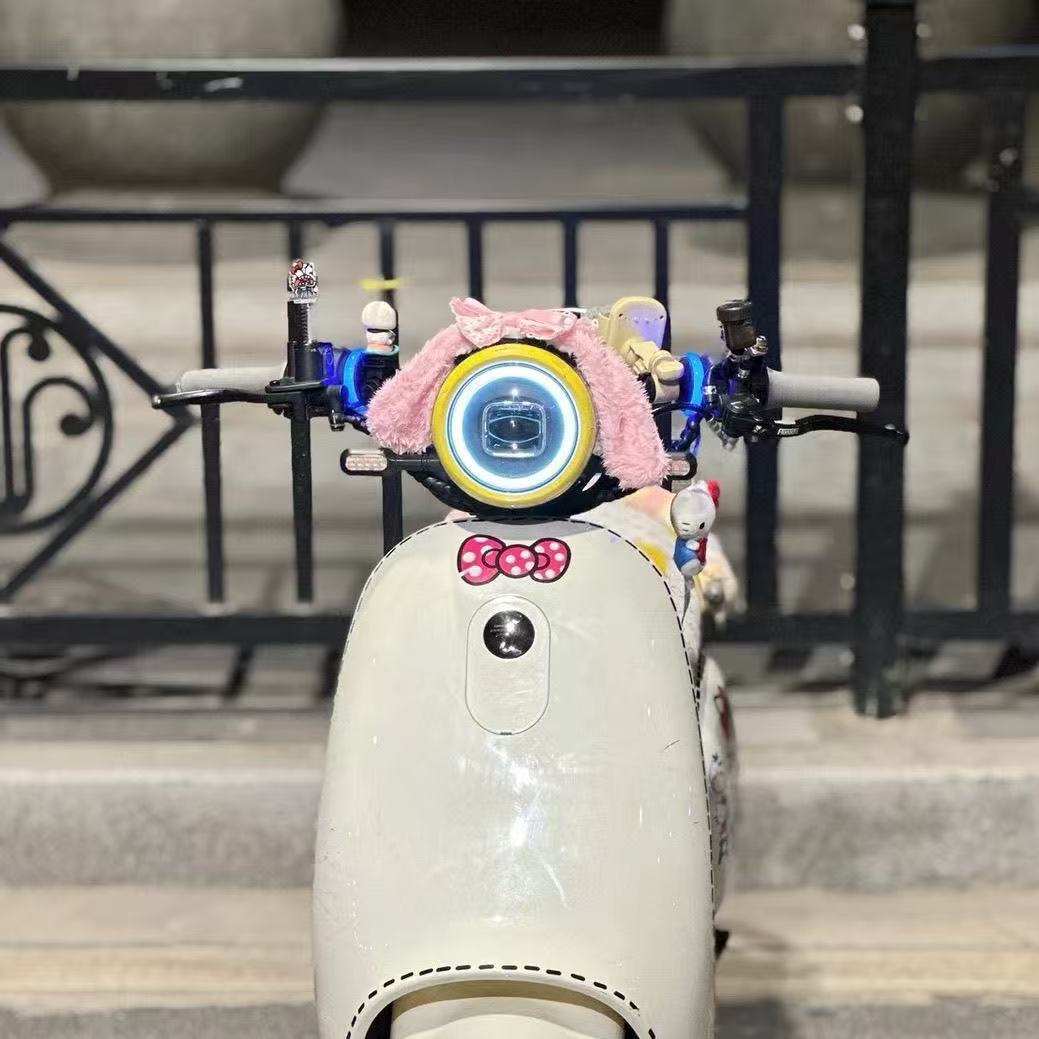 Bowknot Puff Electric Scooter Headlight Protective Cover Decoration for Tailing, Aima, Yadea Electric Bikes, Cute Accessories for Women