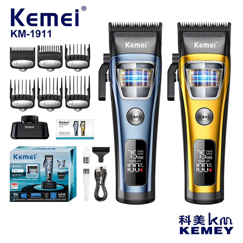 Kemei tijeras eléctricas profesionales de empuje nuevo cortador de pelo eléctrico de rotor externo KM - 1911 cabeza de aceite empuje silencioso