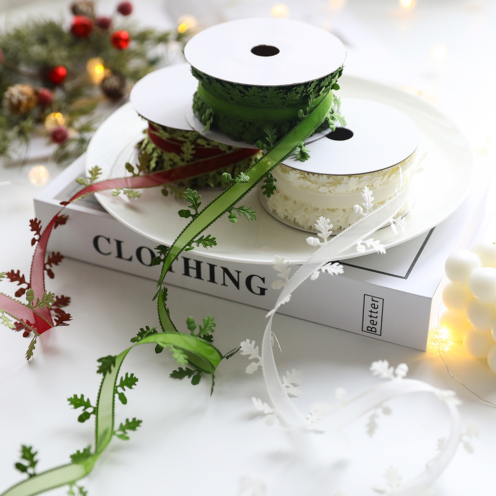 Clementine Cross-border Christmas Decorations Net Fabric Ribbon Streamers Christmas Tree Decorations Embroidered Ribbon Tree Accent