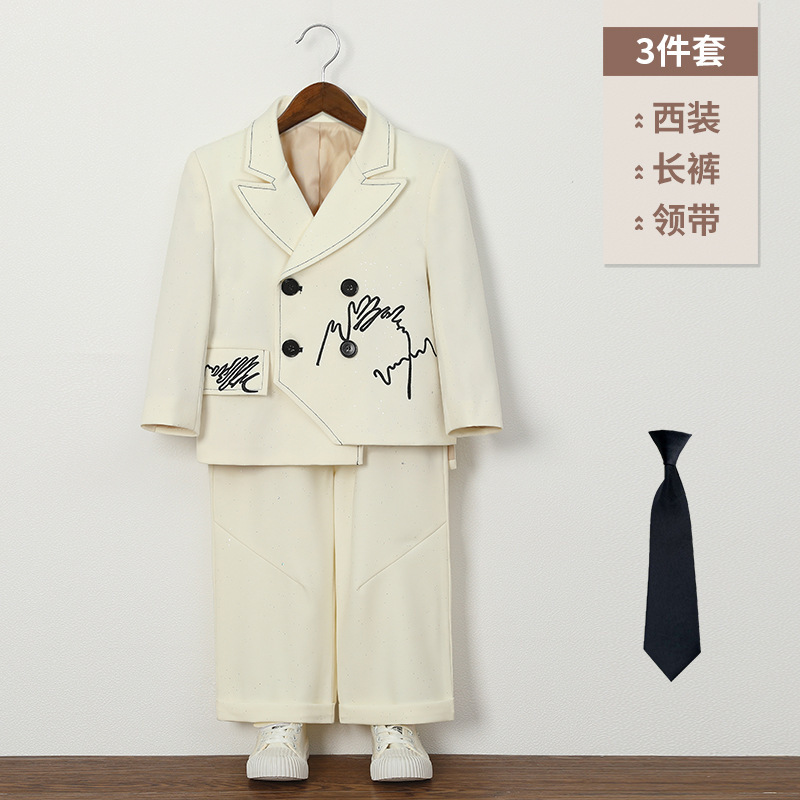儿童西装复古满天星刺绣马甲男童设计感时尚西服外套花童周岁礼服|undefined
