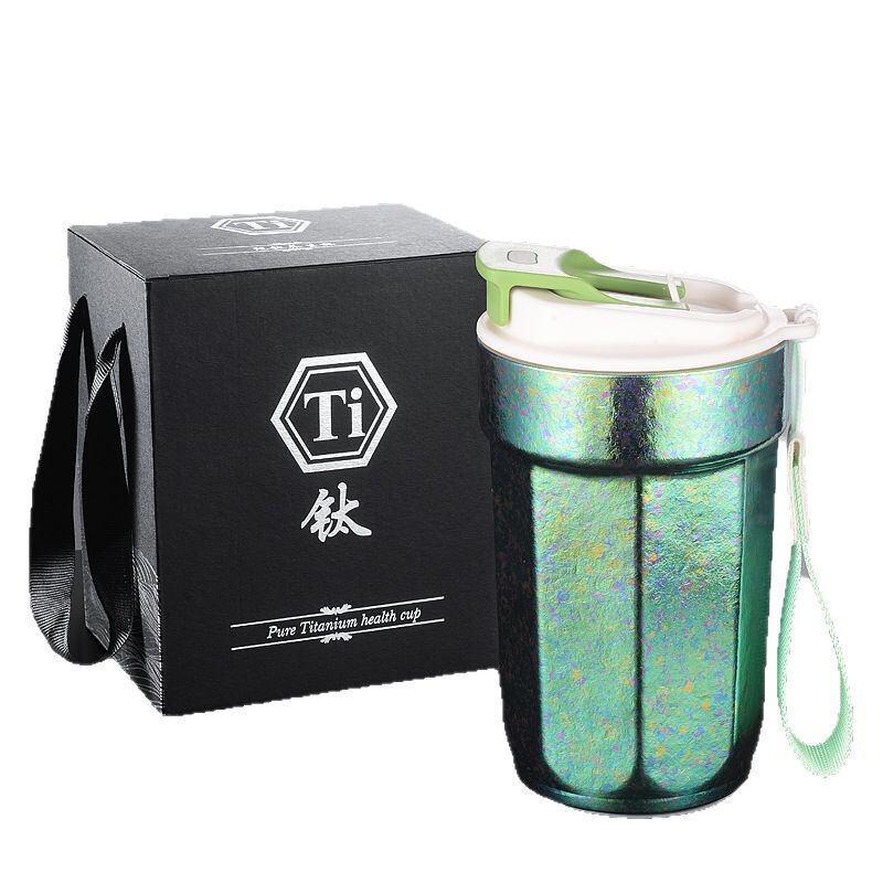 新款纯钛杯高端内外纯钛咖啡杯带提绳八角咖啡杯户外纯钛水杯批发|undefined