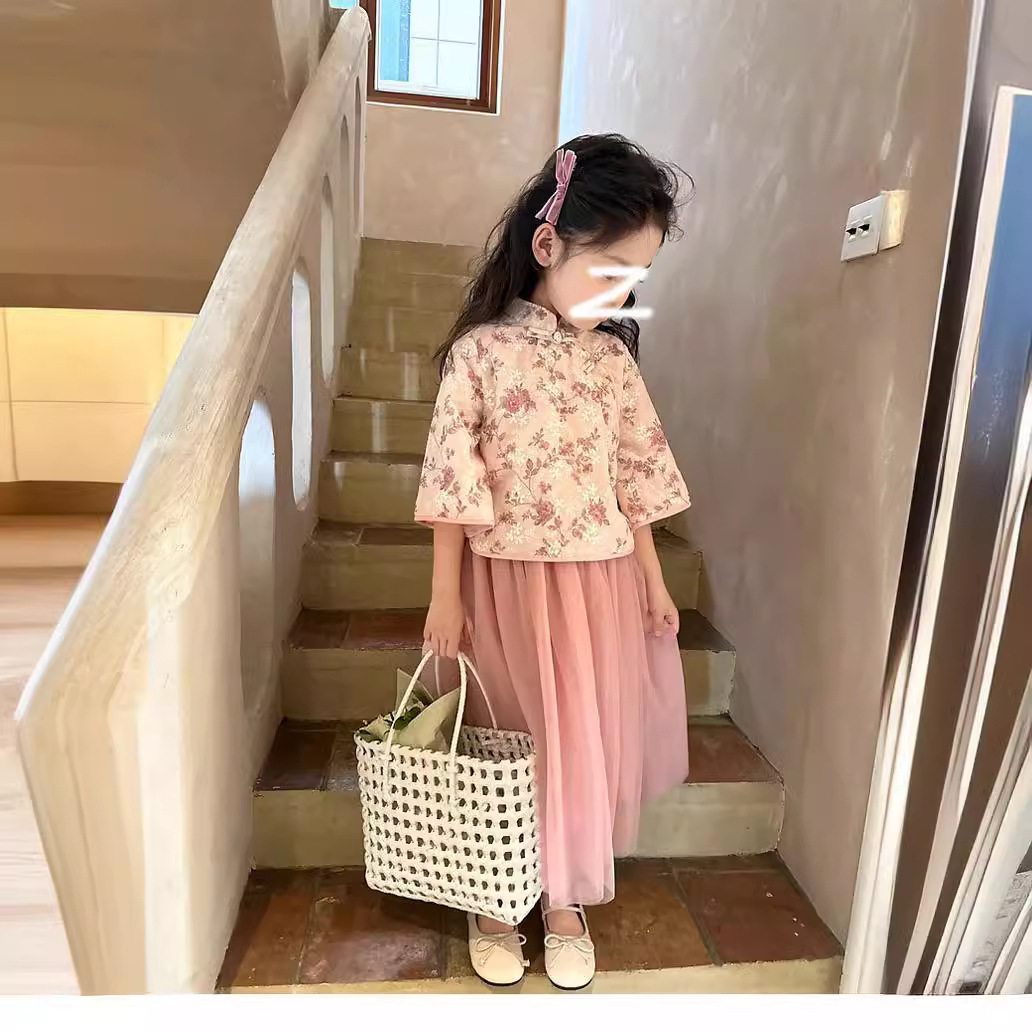 Girls Cheongsam Set 2023 Spring and Summer New Children's Ancient Style Princess Dress Baby Chinese Style Two-Piece Set Trendy