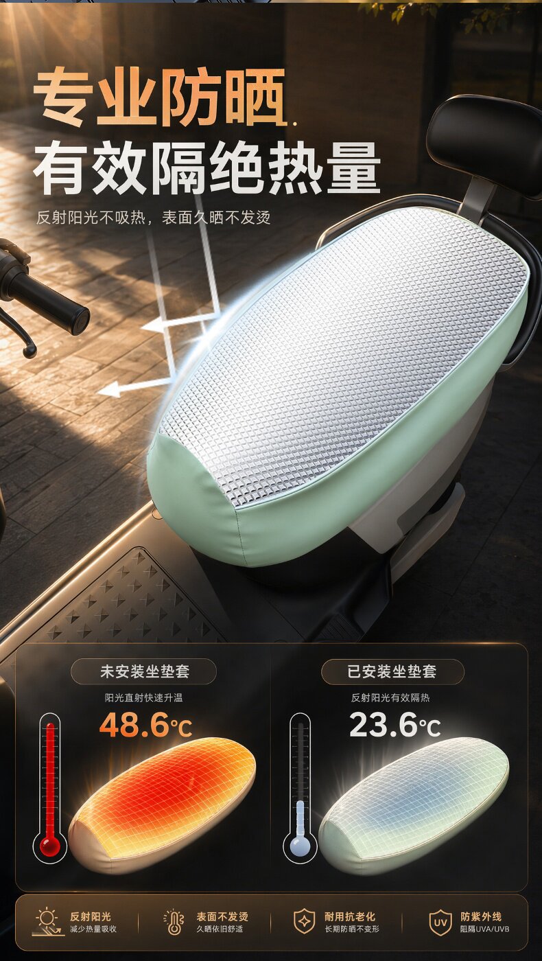Electric Vehicle Seat Cover Waterproof Sun Protection Heat Insulation Universal Scooter Seat Cushion Cover