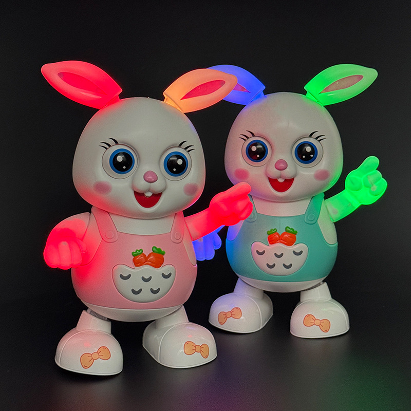 Nuevo estilo transfronterizo, canto eléctrico y baile para niños, lindo y divertido juguete de conejo, puesto de juguete luminoso eléctrico para niños al por mayor