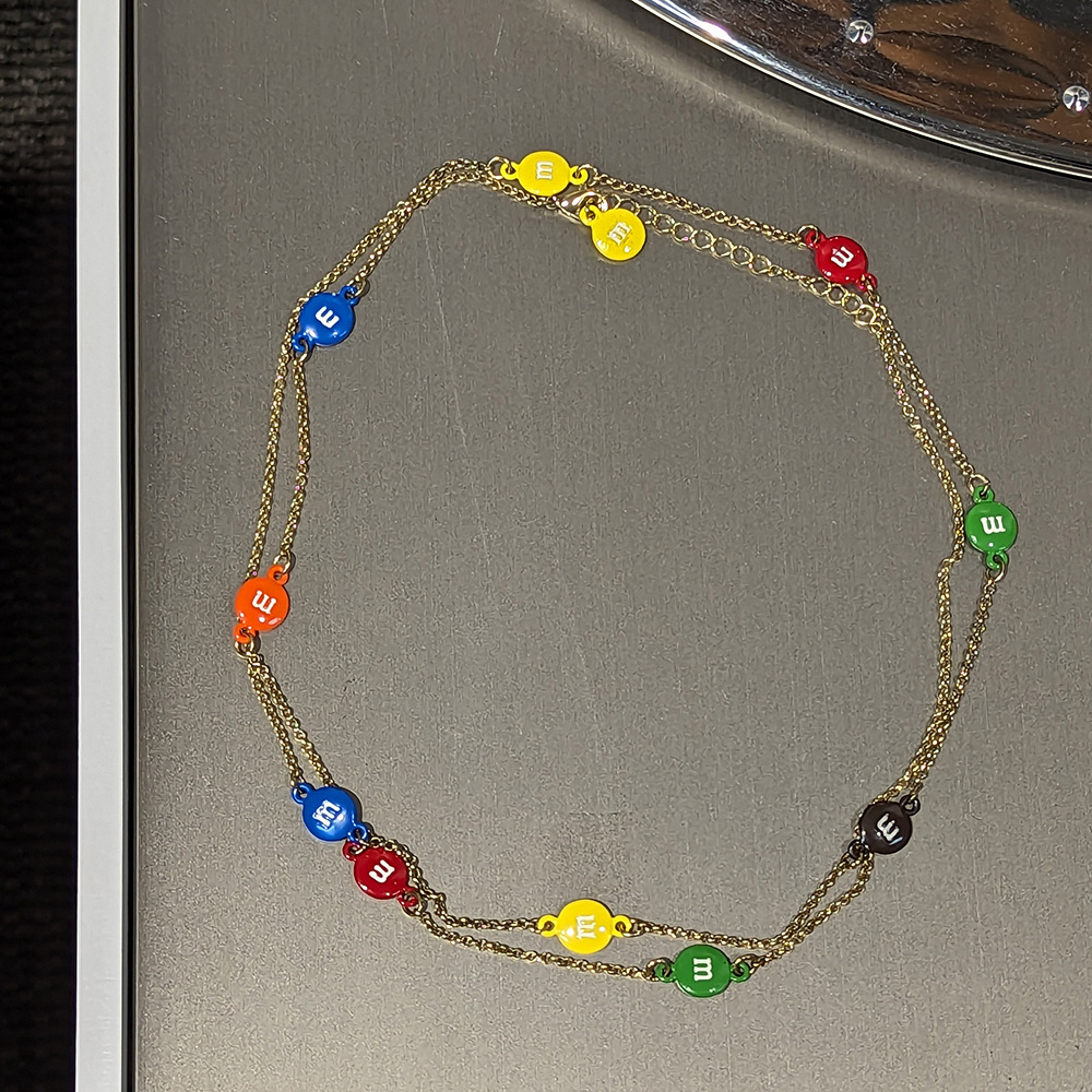 童趣巧克力豆m豆 叠戴中长款彩色珐琅釉面链条亮眼穿搭配饰项链