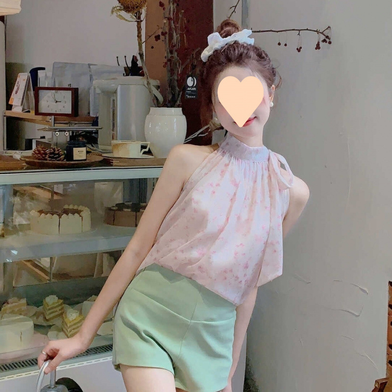 甘い首の花の袖なしのシフォンのシャツの女性の夏の新型の名媛の肩の高級感の独特な上着の女性|undefined