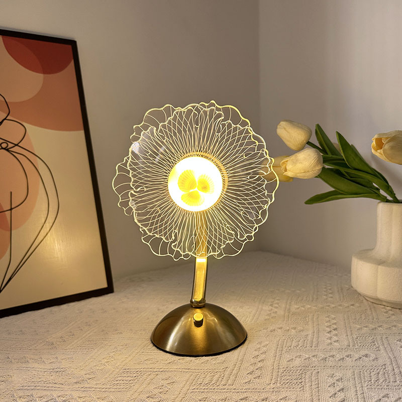 Nuevo estilo transfronterizo luz de lujo táctil recargable lámpara de mesa dormitorio lámpara de noche sensación romántica de alta calidad flor acrílica luz ambiental