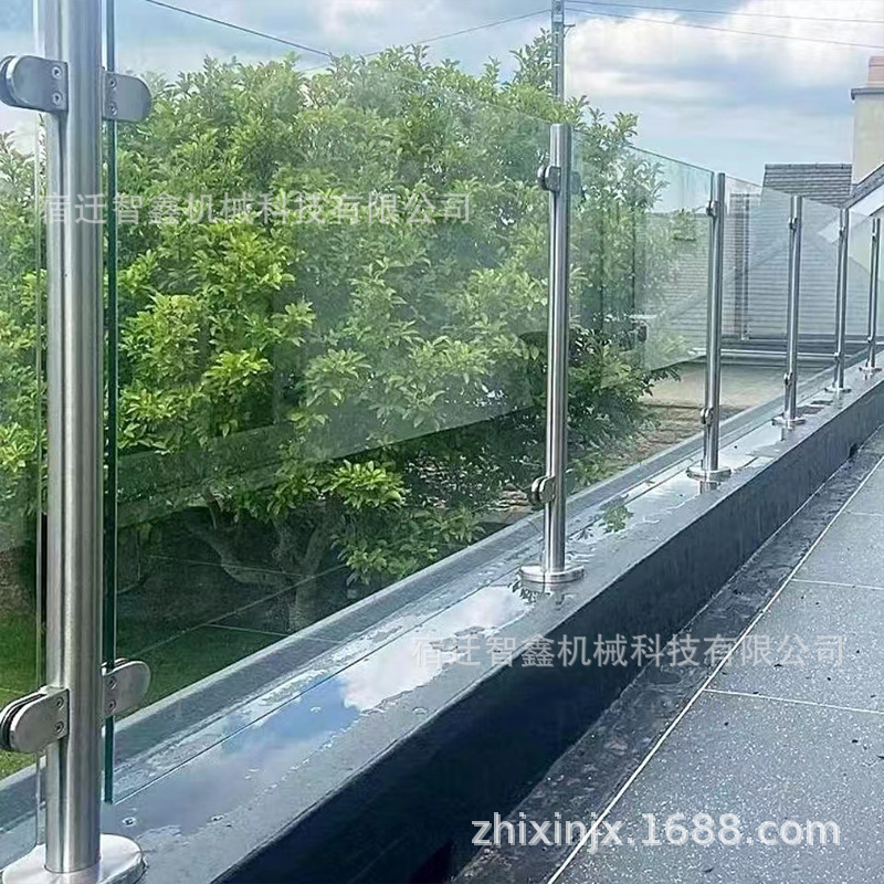 Ático escalera de vidrio barandilla barandilla escalera de acero inoxidable columna redonda balcón barandilla interior y exterior villa barandilla